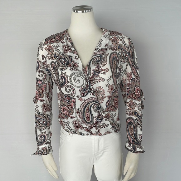 WHBM Paisley Print Surplice Blouse Size 0 - Picture 2 of 13
